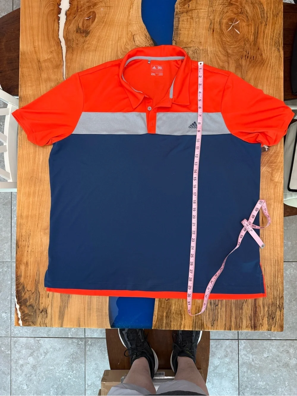 Adidas Golf Polo Shirt Men 2XL Orange Navy Colorblock Performance Stretch
